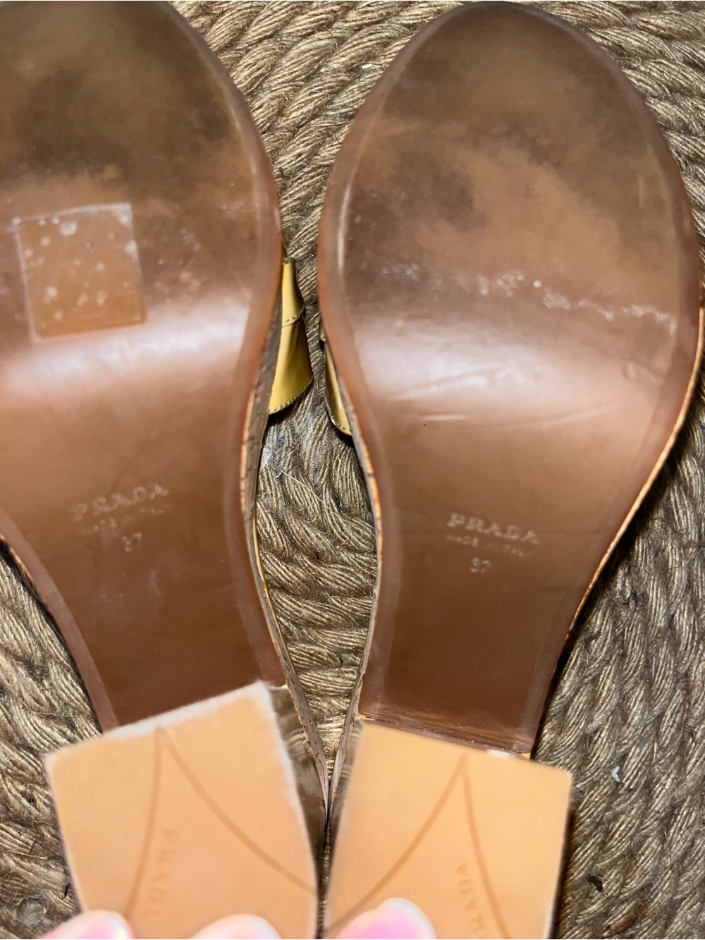 Prada Patent Leather Cork Platform Mules with Gold-Tone Ring - Picture 9 of 9